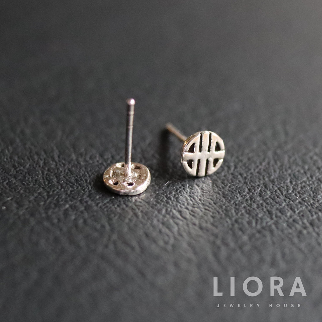 925 Sterling Silver Circle Stud Earrings, Shou Earrings, Shou Gift, Round Studs, Men Earrings, Unisex Earrings, Gift For Him, 壽 character