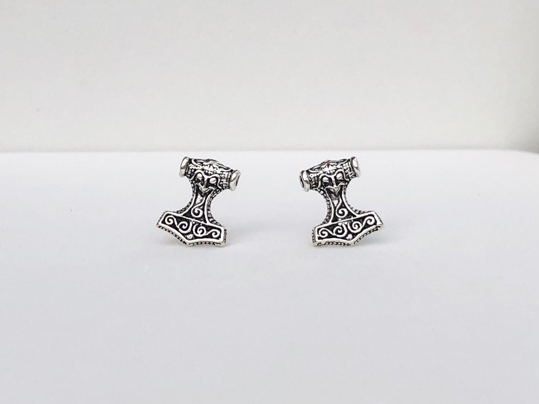 925 Sterling Silver Mjolnir Hammer Stud Earrings, hammer earrings, Thor Hammer earrings,  Hammer earrings, Hammer Norse Viking, Nordic