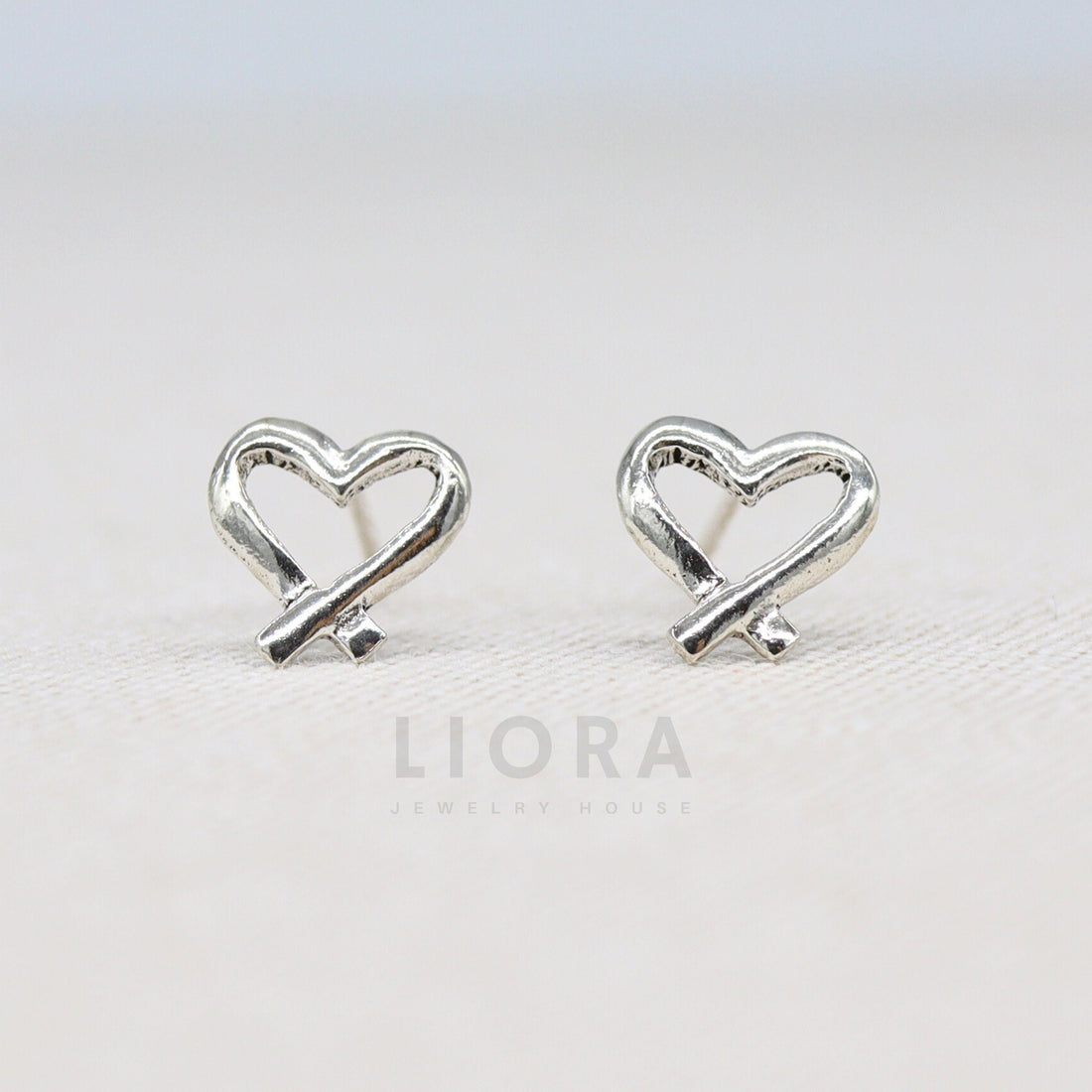 925 Sterling Silver Heart Stud Earrings, Heart Earrings, Ribbon Heart Earrings, Heart Jewelry, Heart Gift
