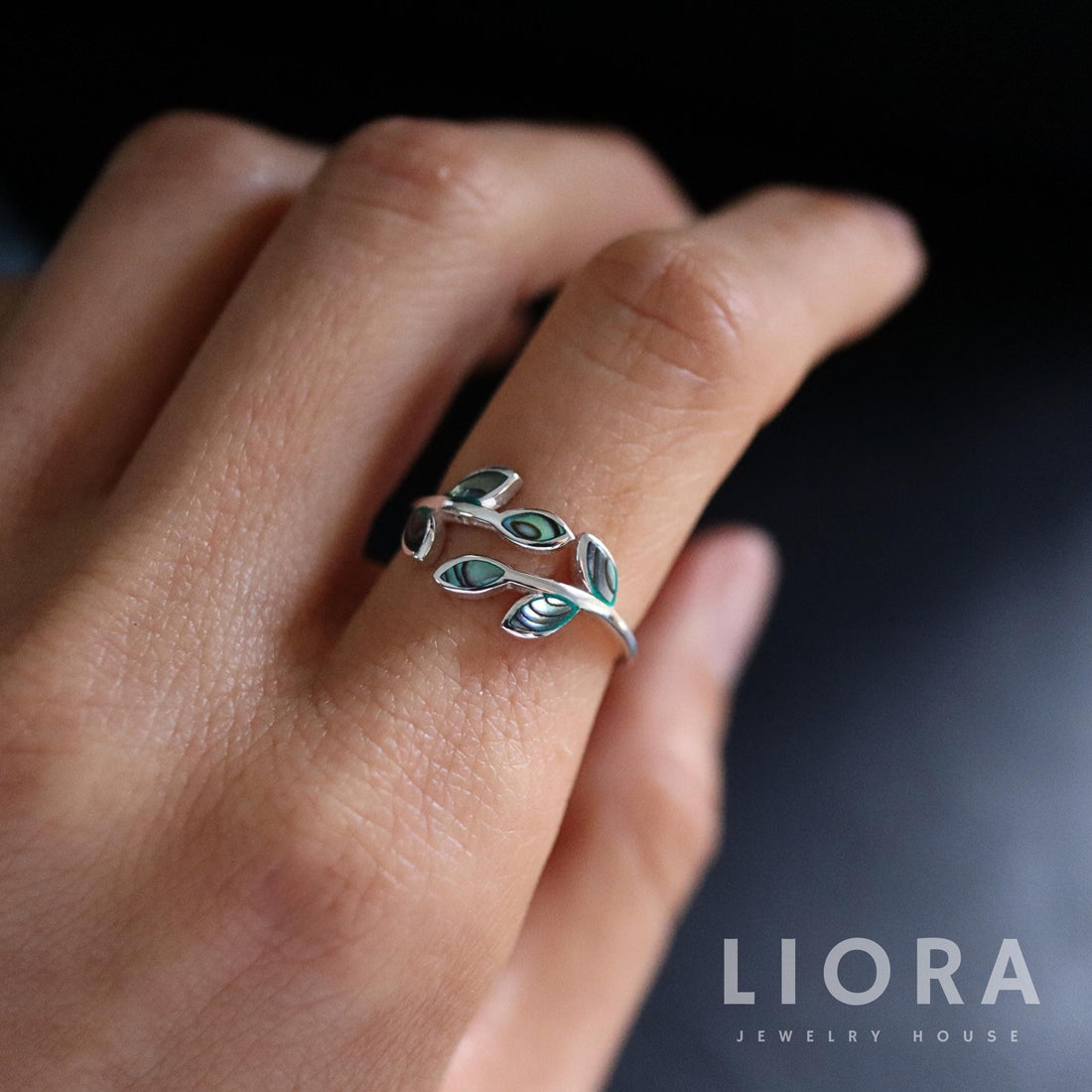 Abalone Olive Branch Adjustable Ring, Open Olive ring, Olive Wrap Ring, Stacking Ring, Olive Silver Ring, Leaf Ring, Gift For Her, Olive