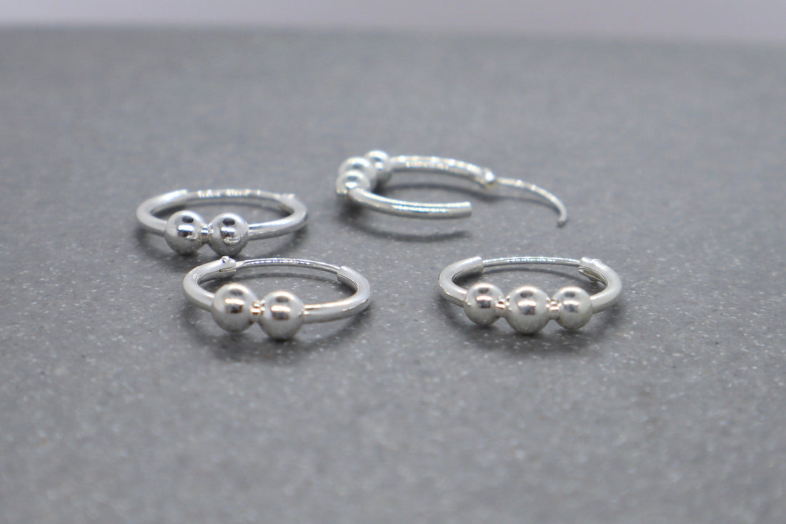 925 Sterling Silver Hoop with balls earrings, balls hoop earrings, solid ball hoops, silver hoop balls, thick hoop, hoop earrings, hoops