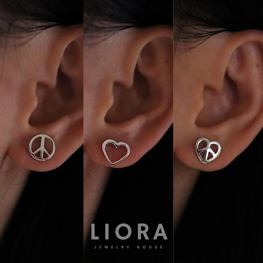 925 Sterling Silver Peace Symbol Stud Earrings, Peace Earrings, Peace Studs, Men Studs, Unisex Earrings, Heart Earrings, Peace Circle Heart