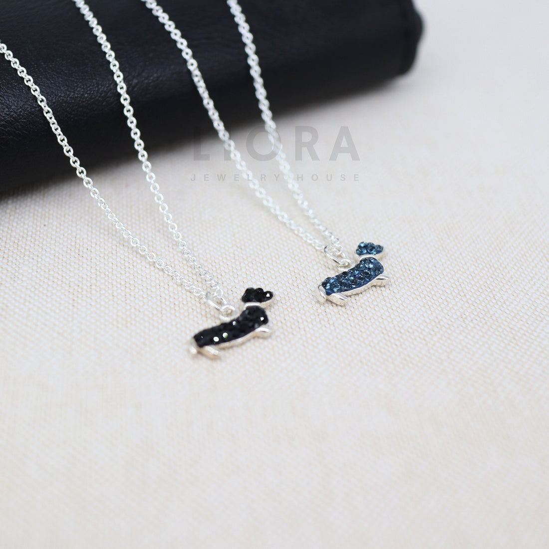 925 Sterling Silver Sausage Dog Necklace, Dachshund Necklace, CZ Dachshund Pendant, Dog Pendant, Dog Necklace