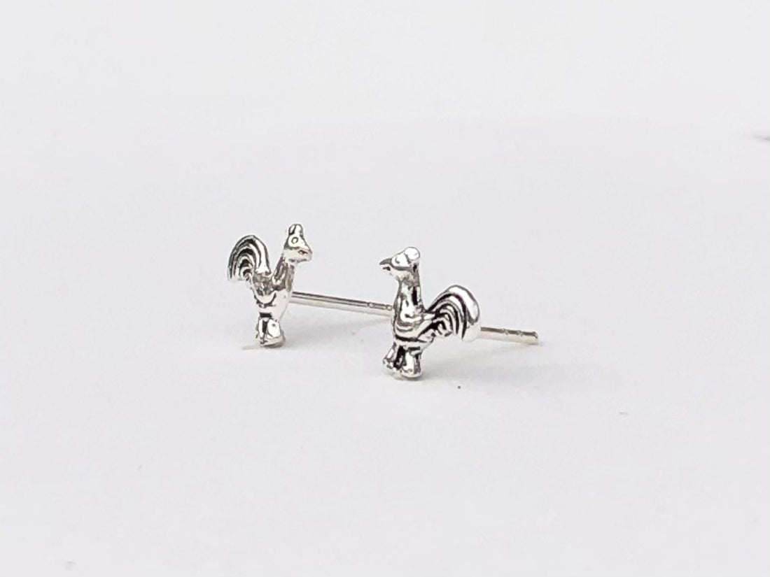 925 Sterling silver chicken stud earrings, chicken earrings, chick earrings, rooster earrings, silver chicken earrings, chicken lover gift