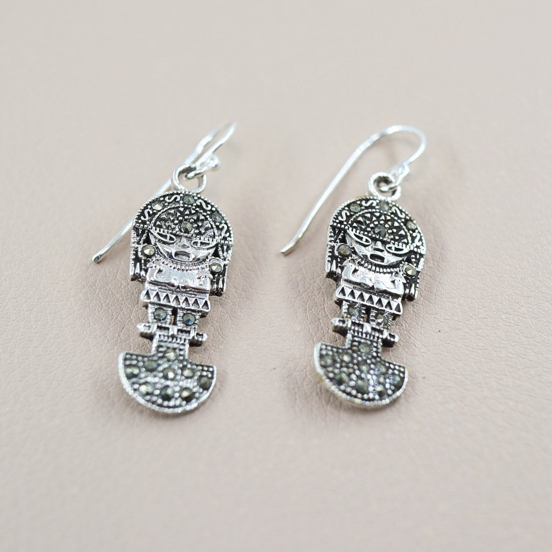 925 Sterling Silver Marcasite Sun God, Tumi knife Earrings, Tumi Earrings, Healing God, Peruvian Jewelry, Peruvian Heritage,