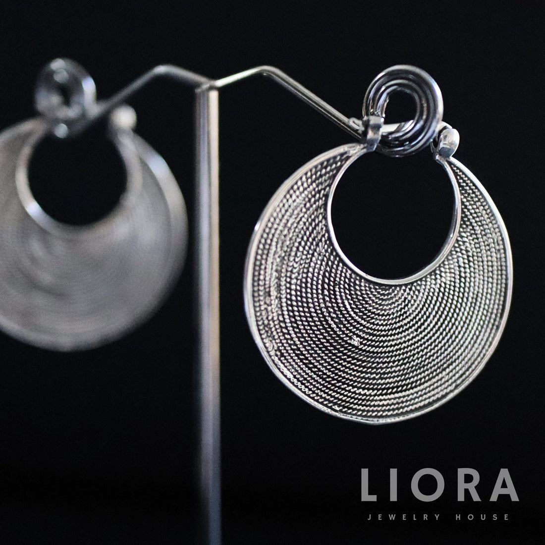 925 Sterling Silver 35mm Tribal Hoop Earrings, large statement Hoops, Bohemian Hoops, Crescent moon Earrings, Large Hoops, Spiral Hoops