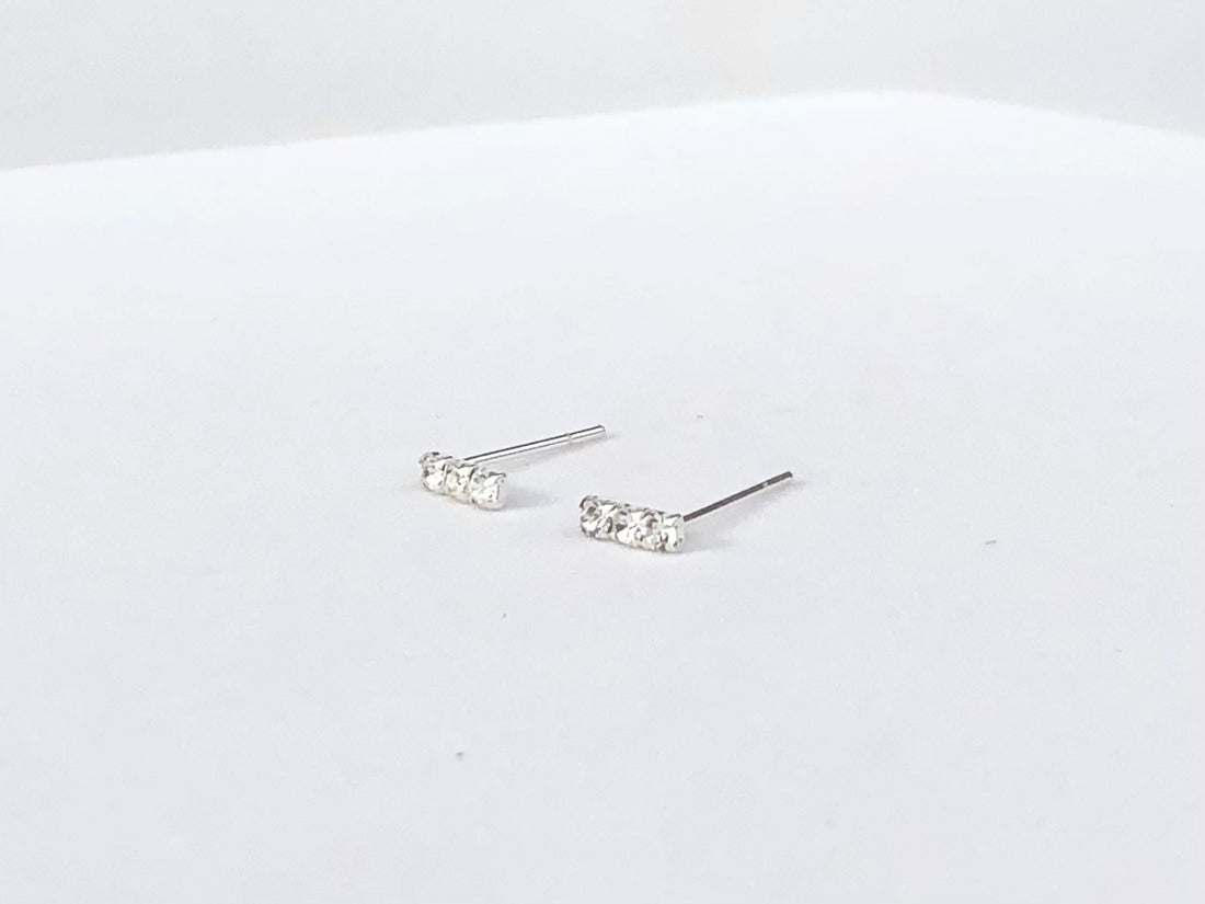 CZ bar stud earrings, cz bar earrings, bar stud earrings, crystal earrings, crystal dot earrings, mini crystal studs, crystal bar earrings
