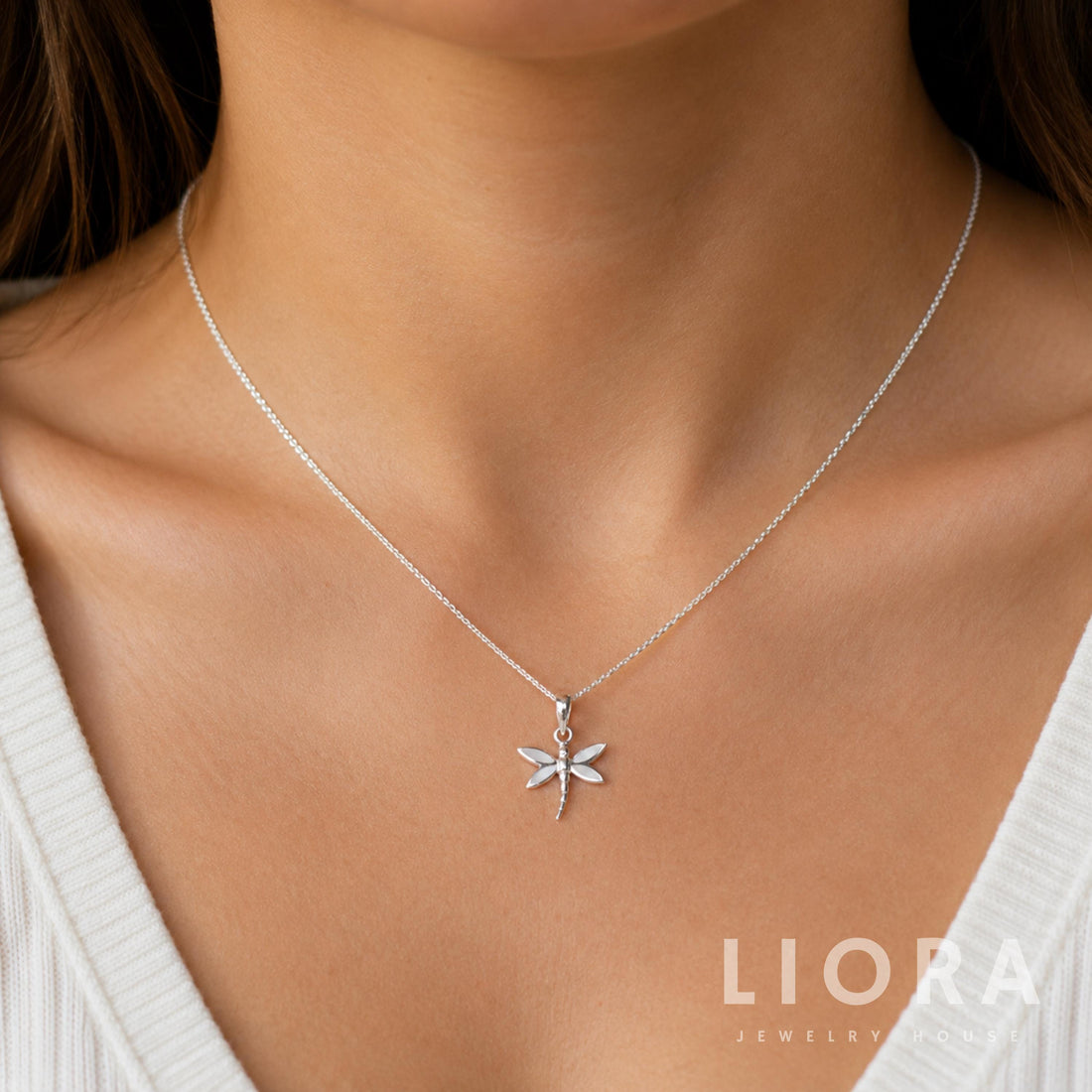 925 Sterling Silver Dragonfly Pendant Necklace, Abalone Dragonfly Charm, Mother of Pearl Dragonfly, Nature Inspired Jewelry, Dragonfly Gift