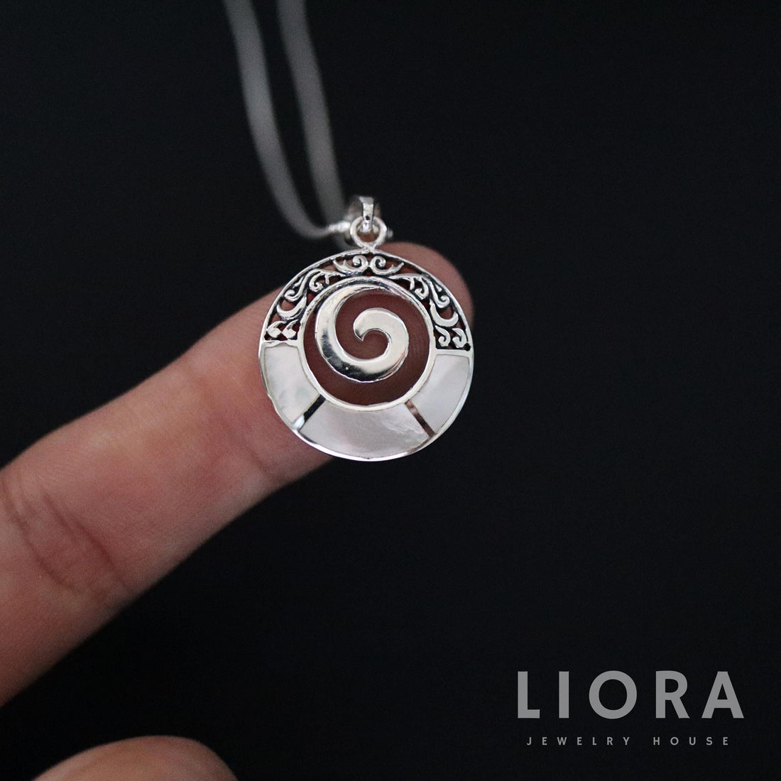 Pearl Spiral Pendant Necklace, Spiral Swirl Charm, Pearl Circle Pendant, Shell Spiral Pendant, growth pendant, Circle of life Pendant, MOP