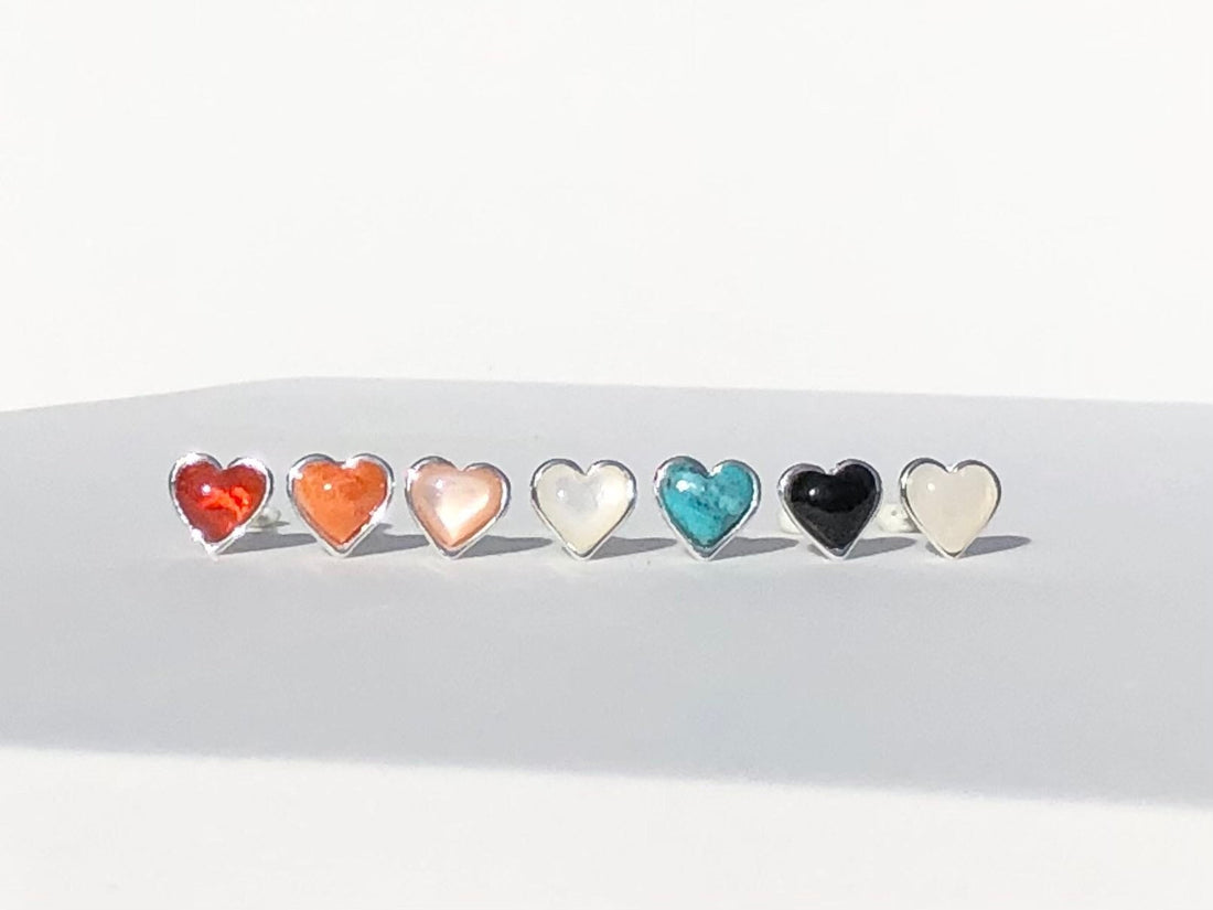 Heart Gemstones Stud Earrings, Small Heart Earrings, Heart Stone Earrings, Heart Studs, Turquoise Earrings, Pearl Earrings, gemstones gift