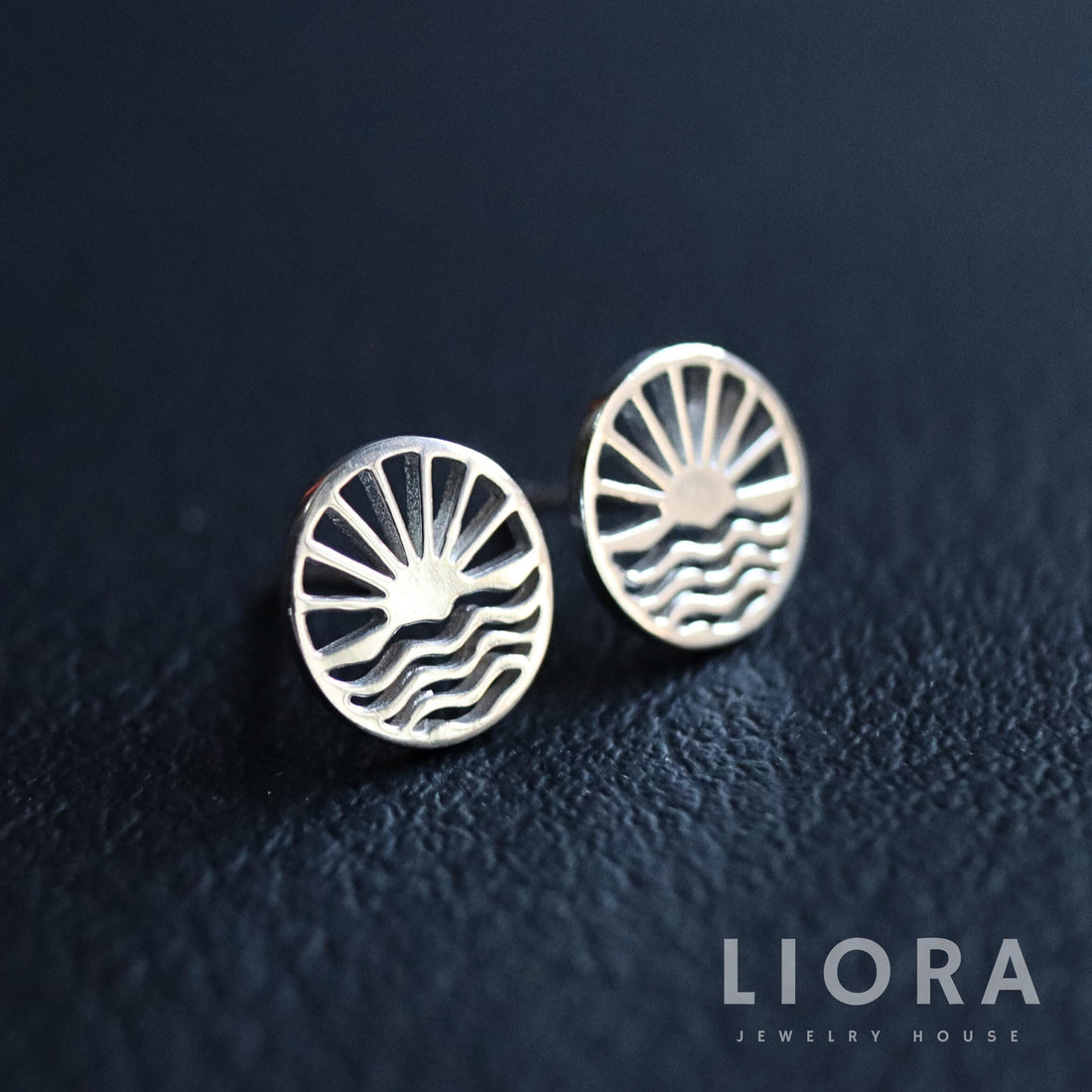925 Sterling Silver Sun wave stud earrings, Sunset Earrings, Sea Sun Earrings, Sun Studs, Sea Earrings, Wave studs, beach life, Surf gift