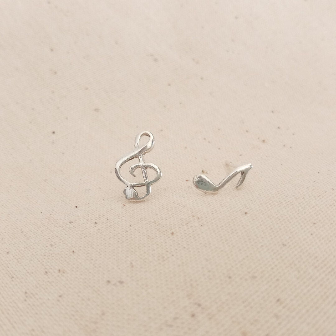 Sterling silver mismatched music symbol earrings, g clef symbol earrings, eighth note, note earrings, music note earring, music symbol studs