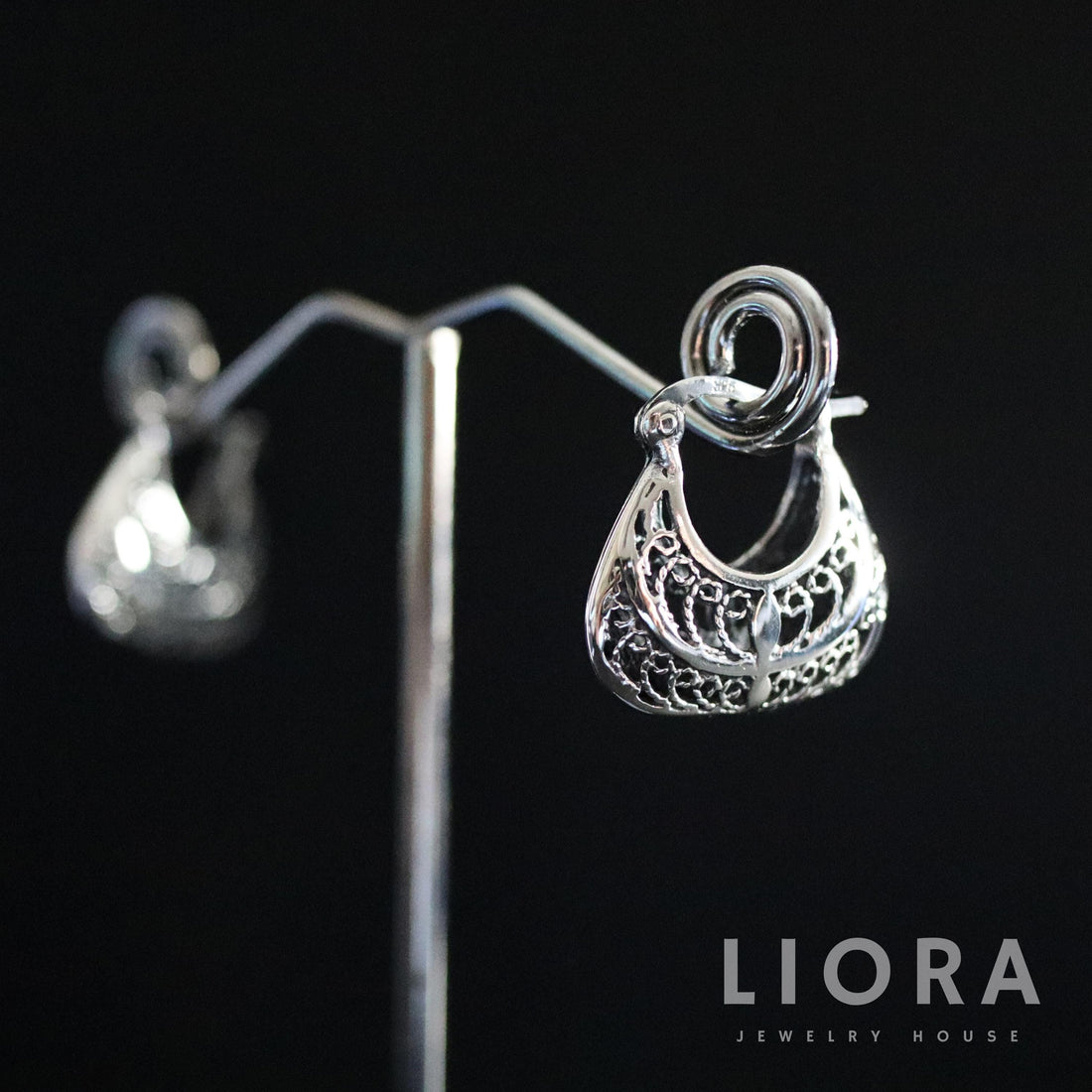 925 Sterling Silver Filigree bag shape Hoop Earrings, Filigree Earrings, Hoop Earrings, Boho Hoop Earrings, Tribal Hoops, Bag Earrings, Hoop