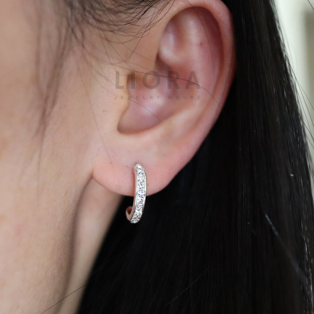925 Sterling Silver Hoop Decorated with CZ Crystal, CZ Hoop Earrings, Crystal Earrings, Wedding Earrings,  Cubic Zirconia Earrings, Hoops