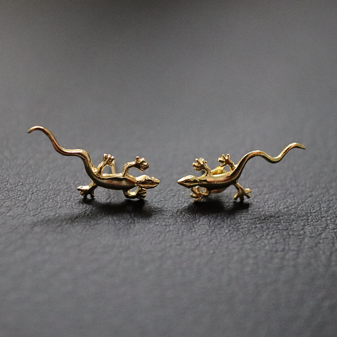 18k Gold Gecko Stud Earrings, Gecko Earrings, Lizard Earrings, Animal Studs, Gecko Gift, Gift For Him, Reptile Earrings Gift, Gold Gecko