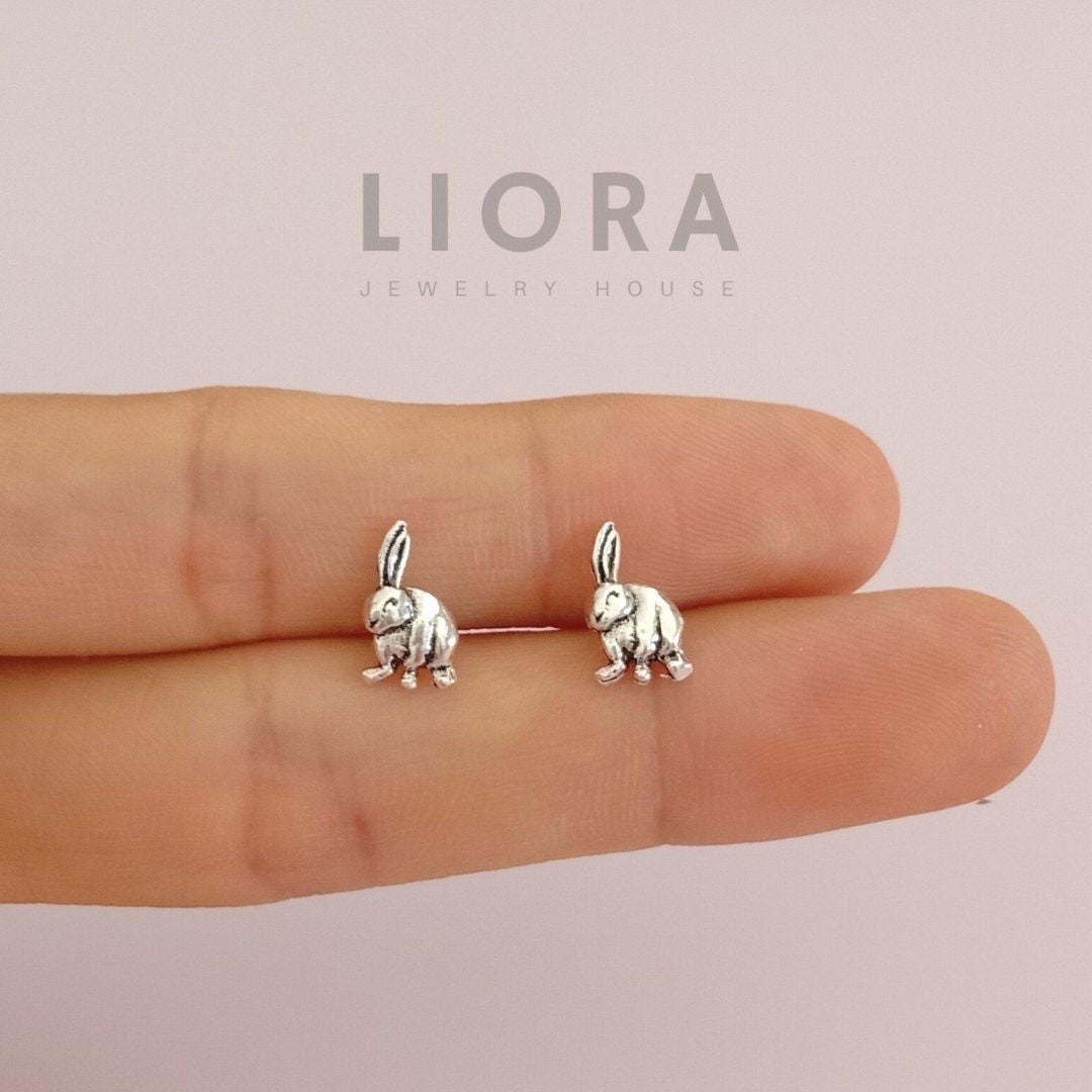 925 Sterling silver rabbit stud earrings, rabbit earrings, Easter day gift, rabbit studs, animal earrings, kid earrings, rabbit lover gift