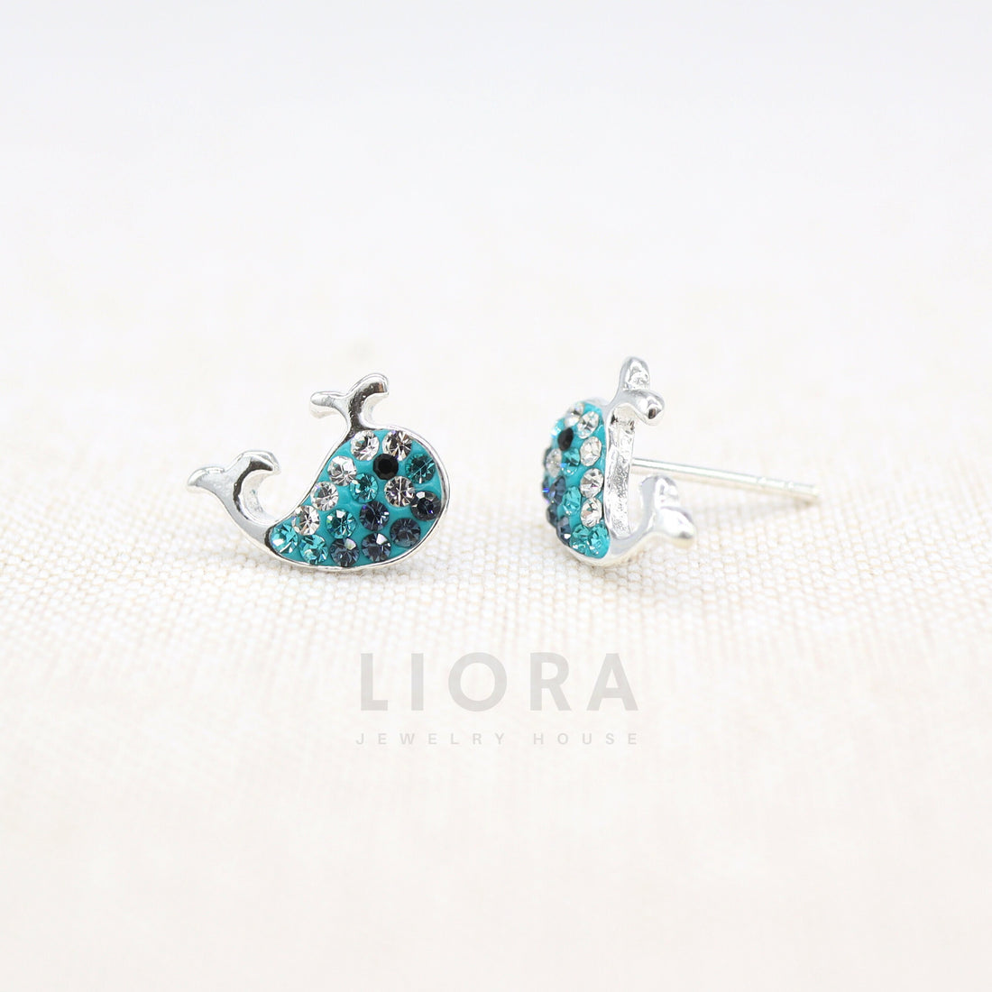 925 Sterling Silver Whale Stud Earrings Decorated with CZ Simulated Diamonds, Blue Whale Earrings, Whale Earrings, CZ Whale, Whale Gift