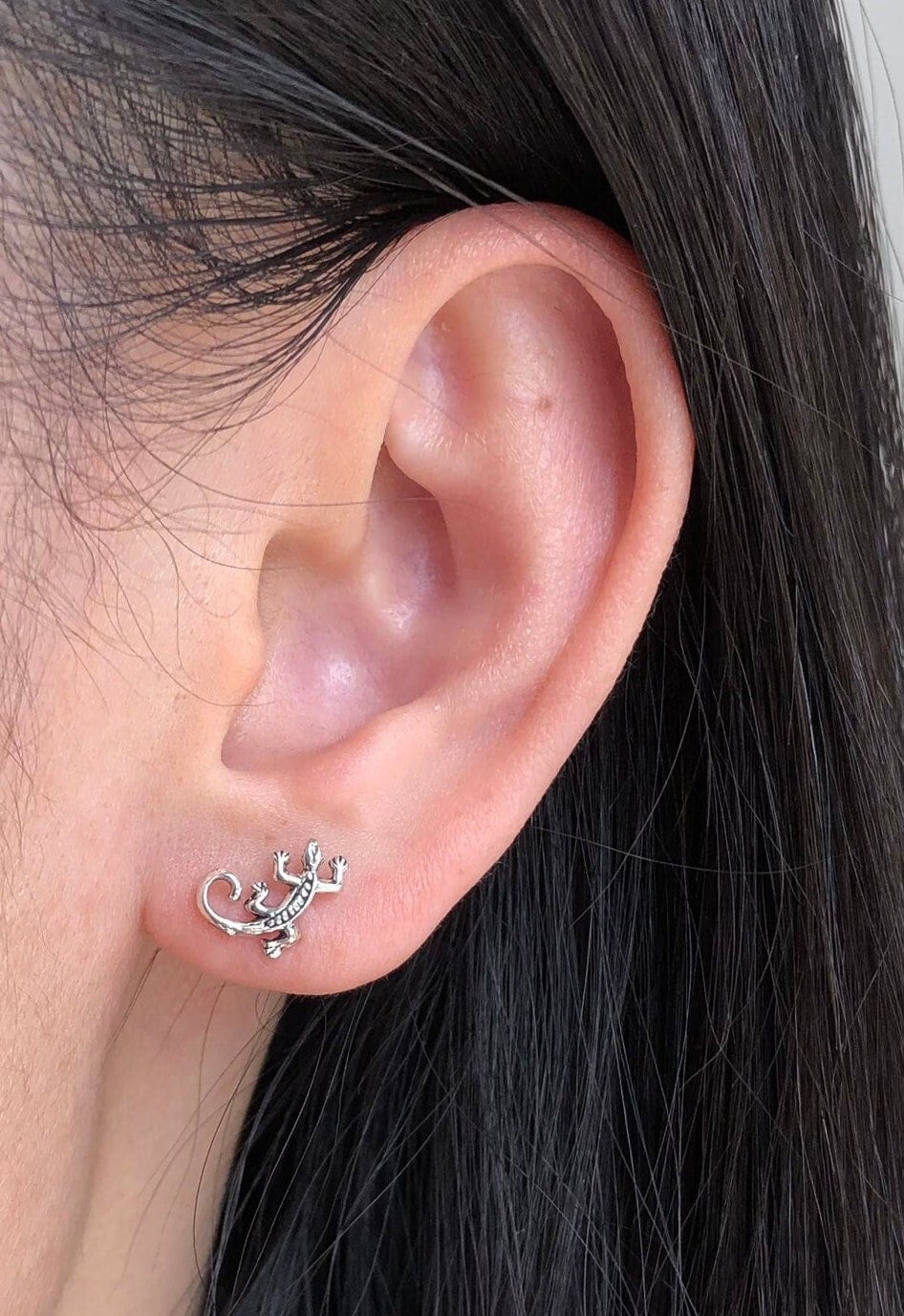 925 Sterling Silver Chameleon Stud Earrings, Gecko Earrings, Lizard Earrings, Salamander Earrings, Animal Earrings