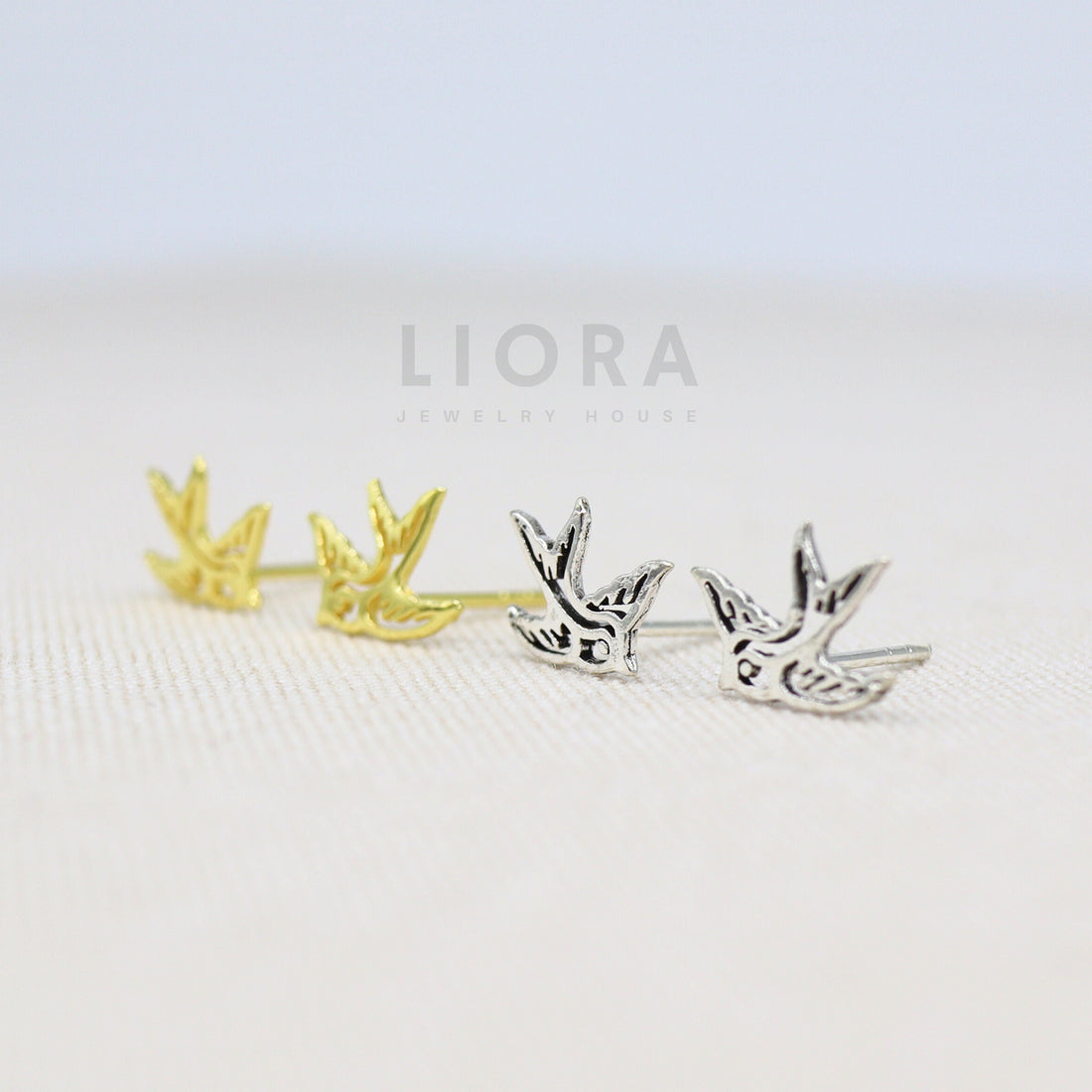 925 Sterling Silver Swallow Stud Earrings, Swallow Earrings, Bird Earrings, Flying Bird, Bird Gift, Bird Jewelery, 18k Gold Swallow Earrings