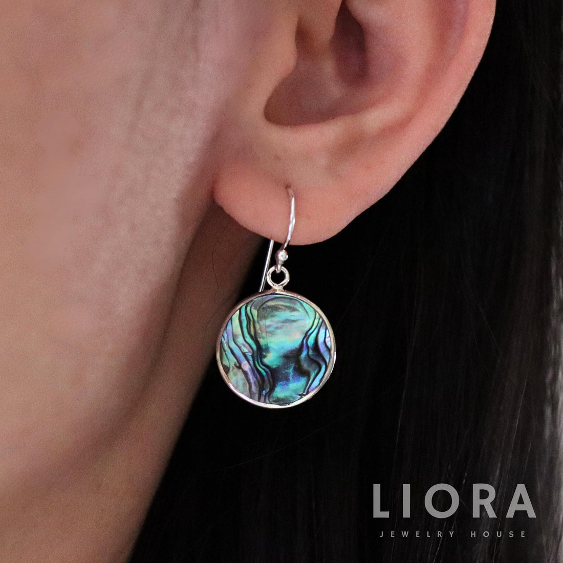 925 Sterling Silver Round Abalone Earrings, Double-Sided Abalone or Pearl, Dangle Shell Earrings, Ocean Jewelry, Gift for Her